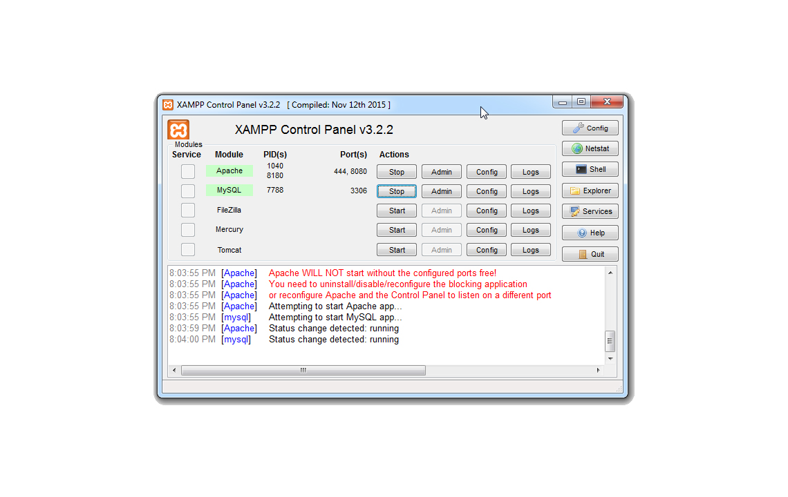 XAMPP Control Panel