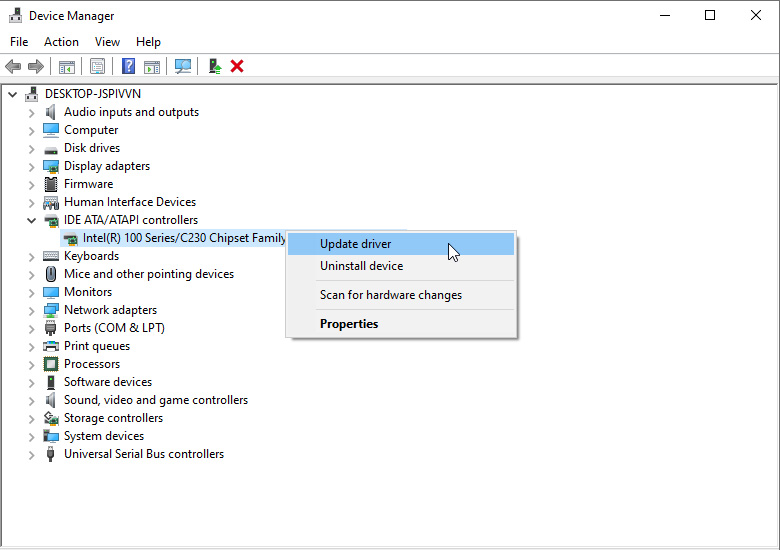 Update Driver Standard SATA AHCI Controller