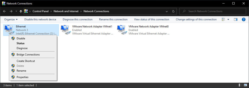 Settings Network Adapters