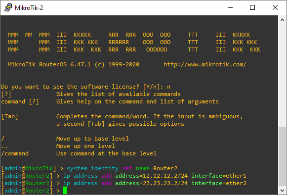 Konfigurasi IP Address MikroTik2 GNS3