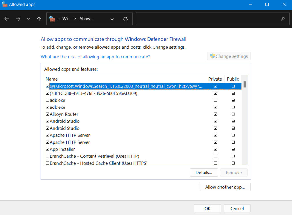 Check firewall settings